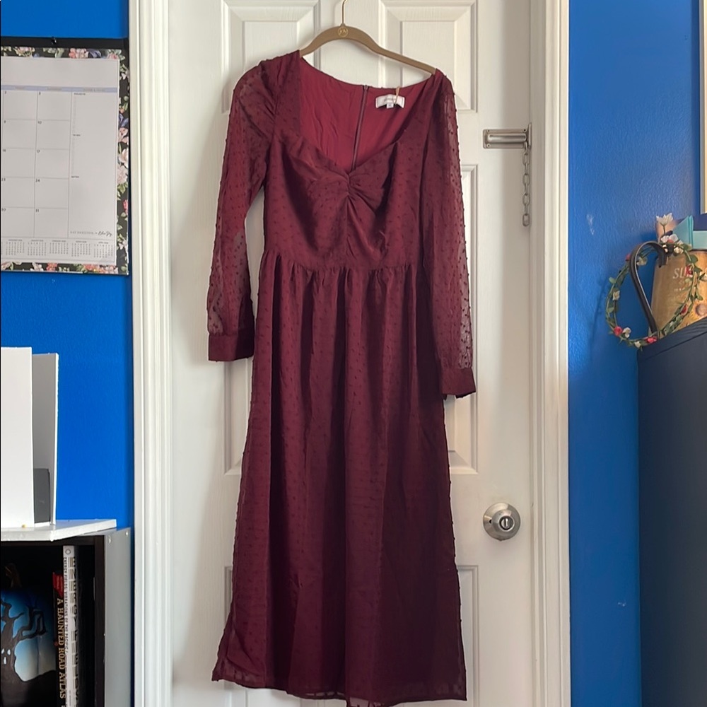 RIHOAS Red Pleated Sundress with Bishop Sleeves